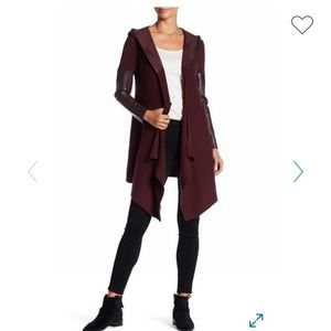 Blank NYC faux leather sleeve long sweater/coat
